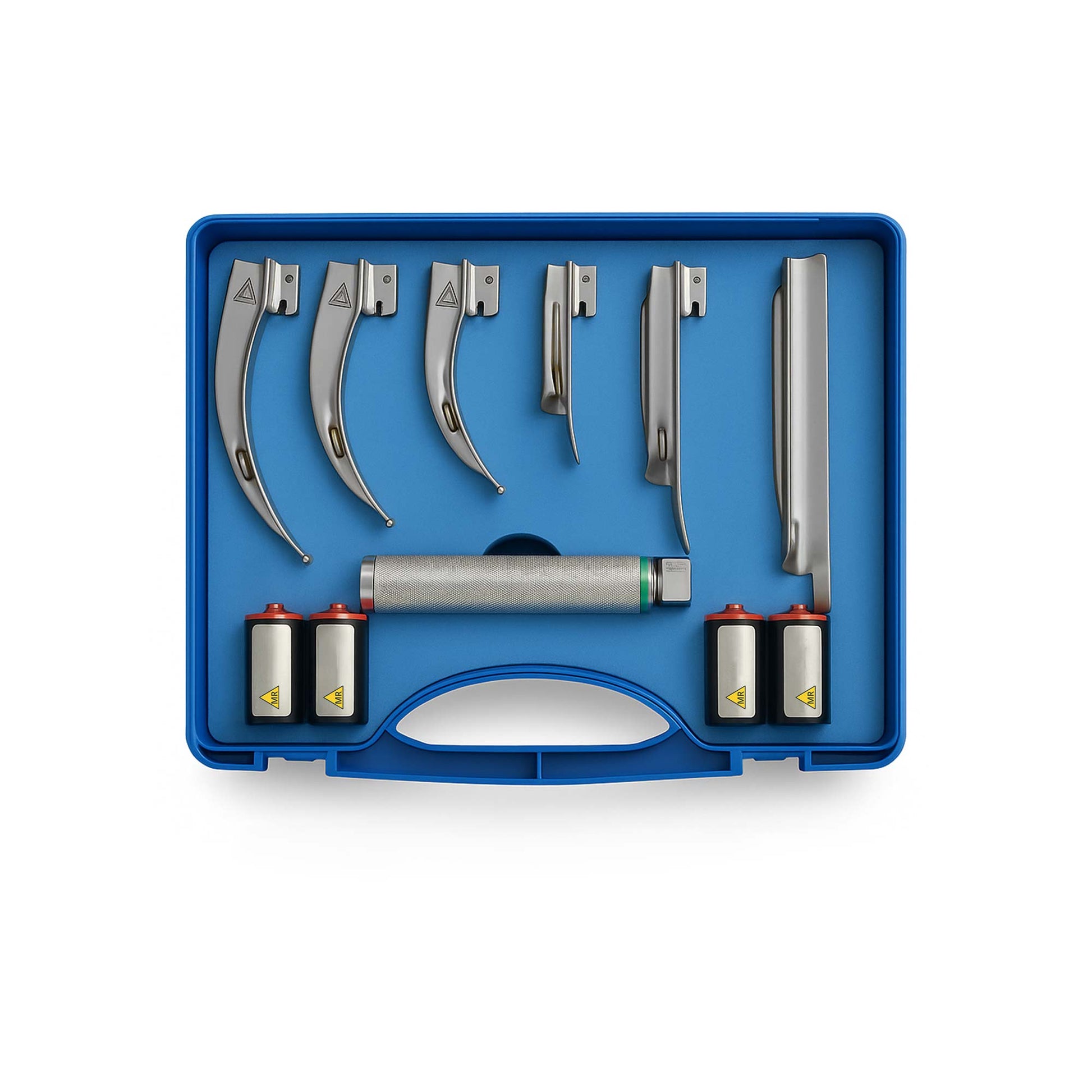 MRI LED Laryngoscope Kit with MRI-Safe Blades, Non-Magnetic Handle, Lithium-Free Batteries, and Non-Ferrous Carrying Case for Safe Airway Management in MRI Environments Up to 3 Tesla.