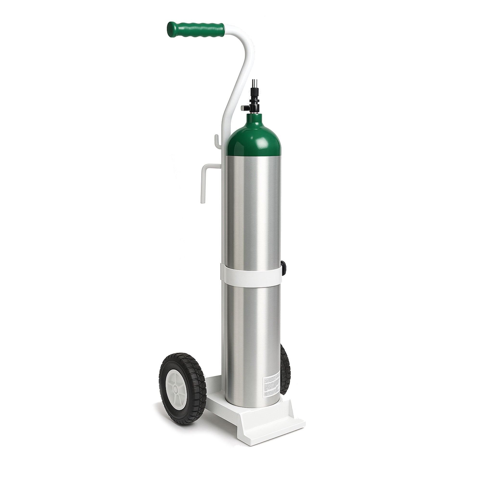 MRI non-magnetic E & D cylinder cart with rear bed hook and 6-inch wheels