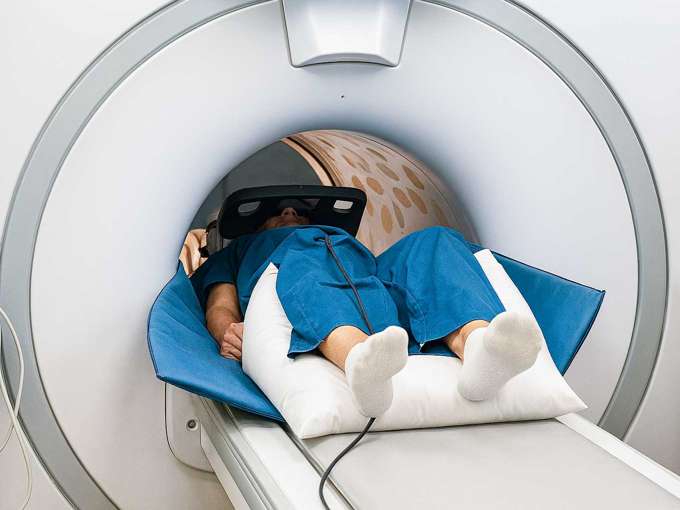 Patient inside MRI bore with thermal protection padding