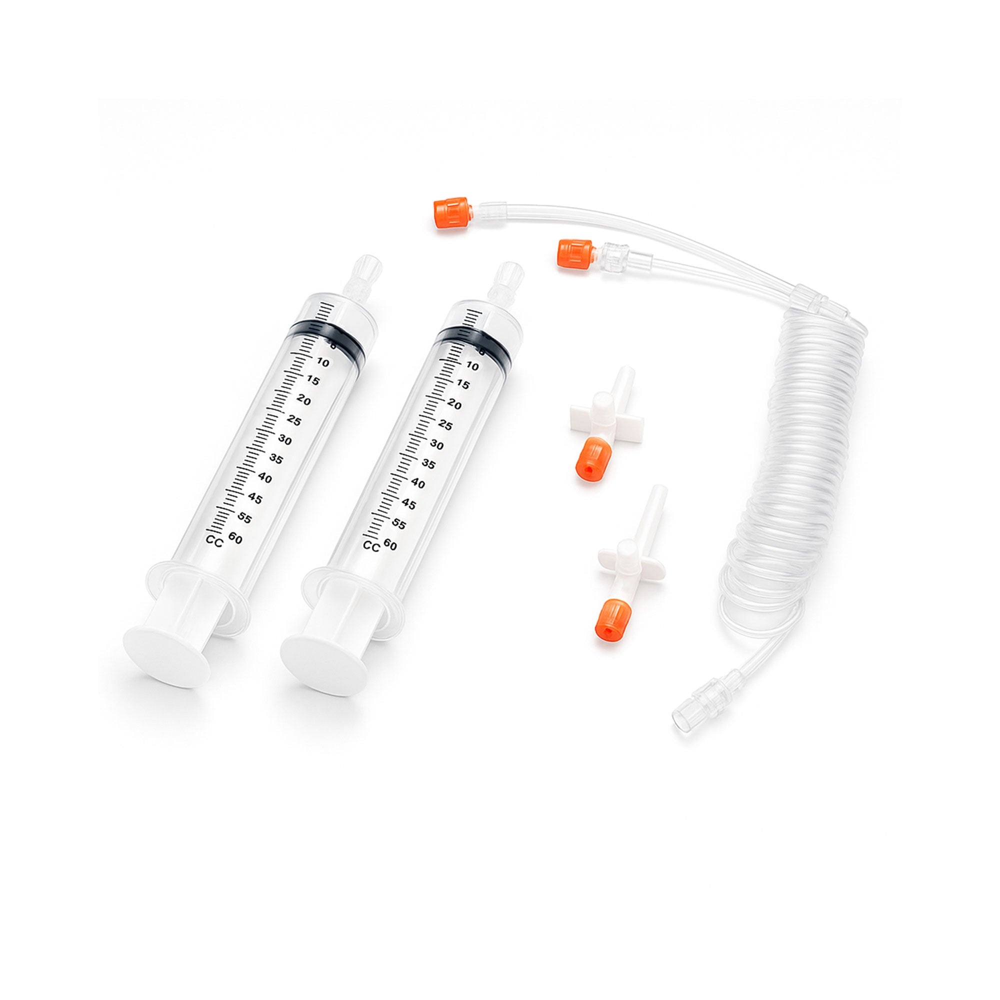 Sterile Contrast Media Injector Syringe Kits compatible with Mallinckrodt Optistar Elite and Optistar LE systems, FDA-approved and MR Safe for MRI procedures.