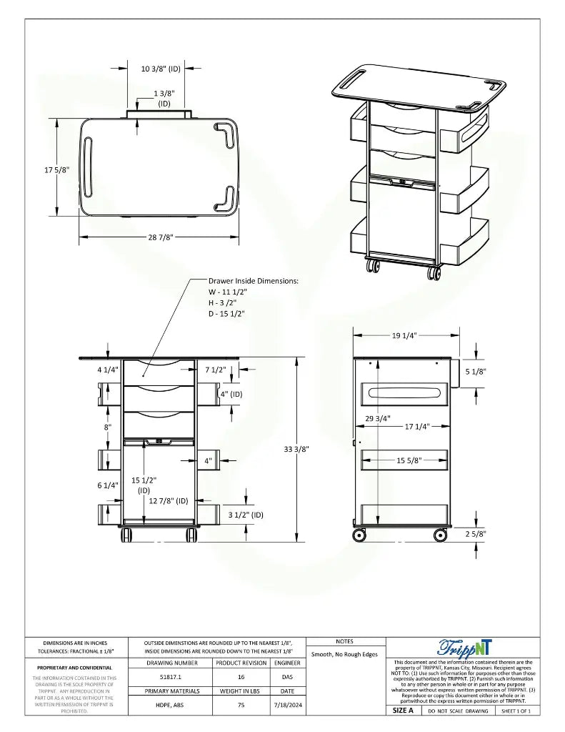 MRI Storage Cart - Core DX Extend Top with Sliding Door