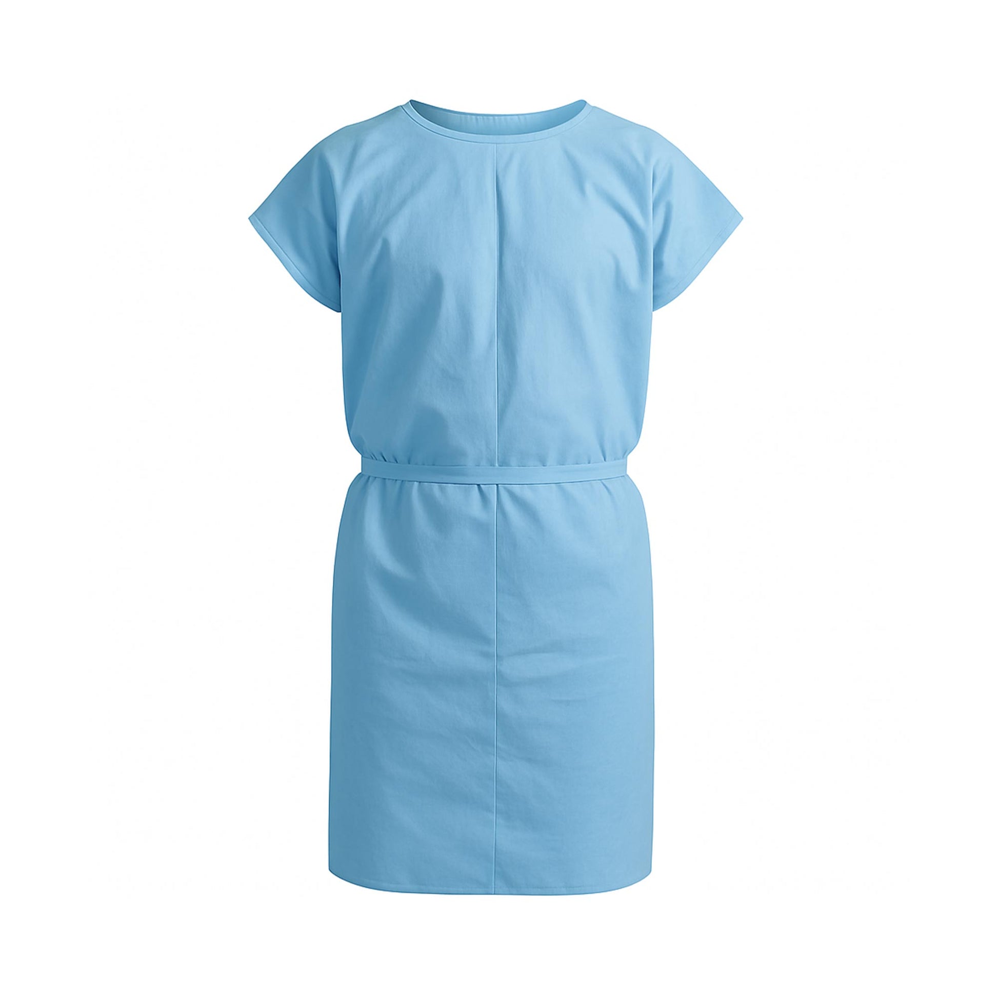 Disposable blue Exam Gown made from 3-ply tissue poly material, offering comfort, privacy, and fluid protection during medical exams.