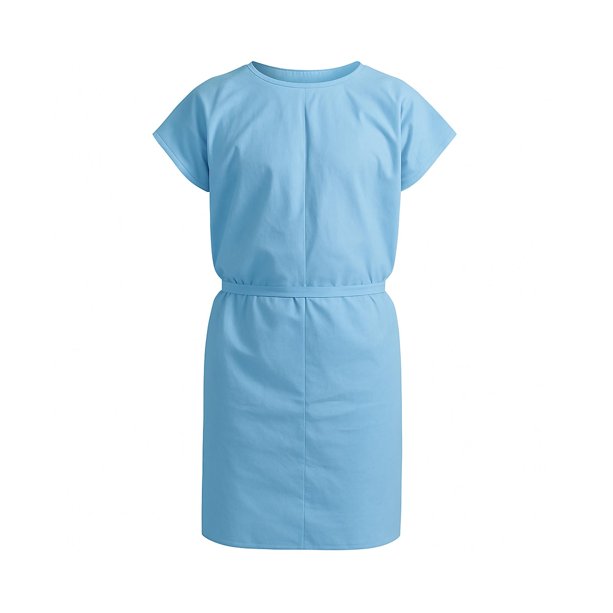 Disposable blue Exam Gown made from 3-ply tissue poly material, offering comfort, privacy, and fluid protection during medical exams.