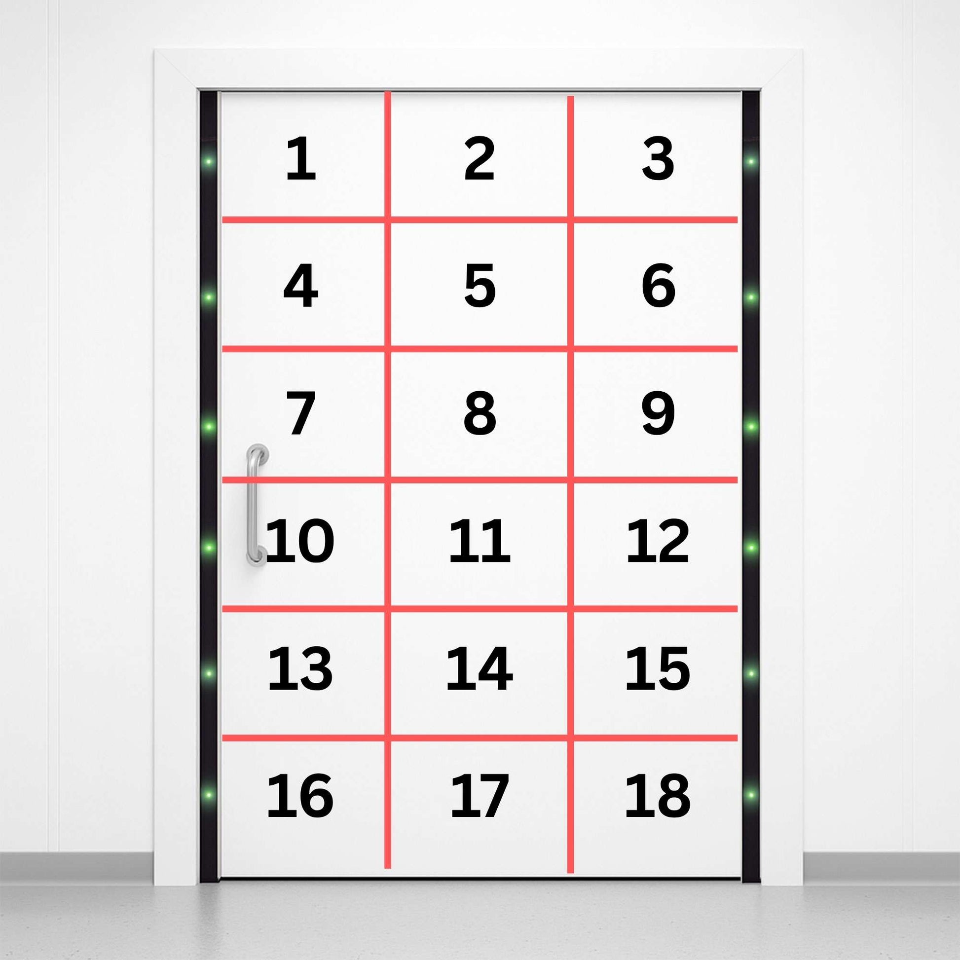 White MRI door with FerrAlert Halo II Plus ferromagnetic detector with number grid for pinpoint accuracy  