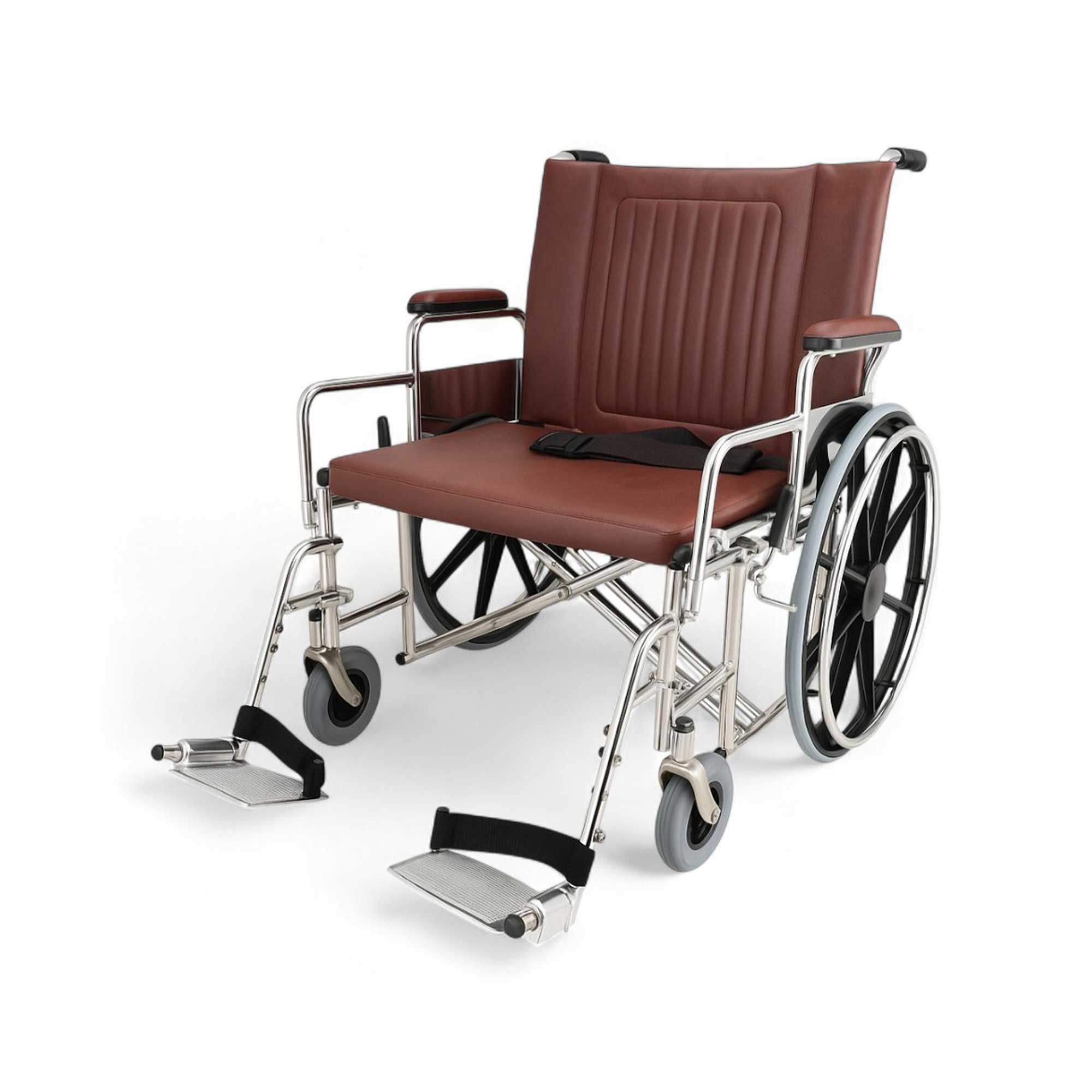 Heavy Duty Non-Magnetic MRI Wheelchair - 24" Wide with Detachable Footrests and Armrests, designed for MRI safety, featuring non-magnetic materials, wide seat, detachable parts, and in Burgundy.