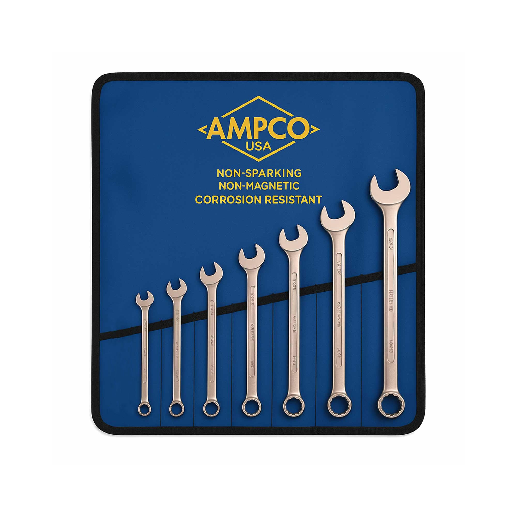 MRI-Conditional Combination Wrench Set - Non-Magnetic, Non-Sparking, Corrosion-Resistant Tools with Roll-Up Case - ASTM F2503 Compliant