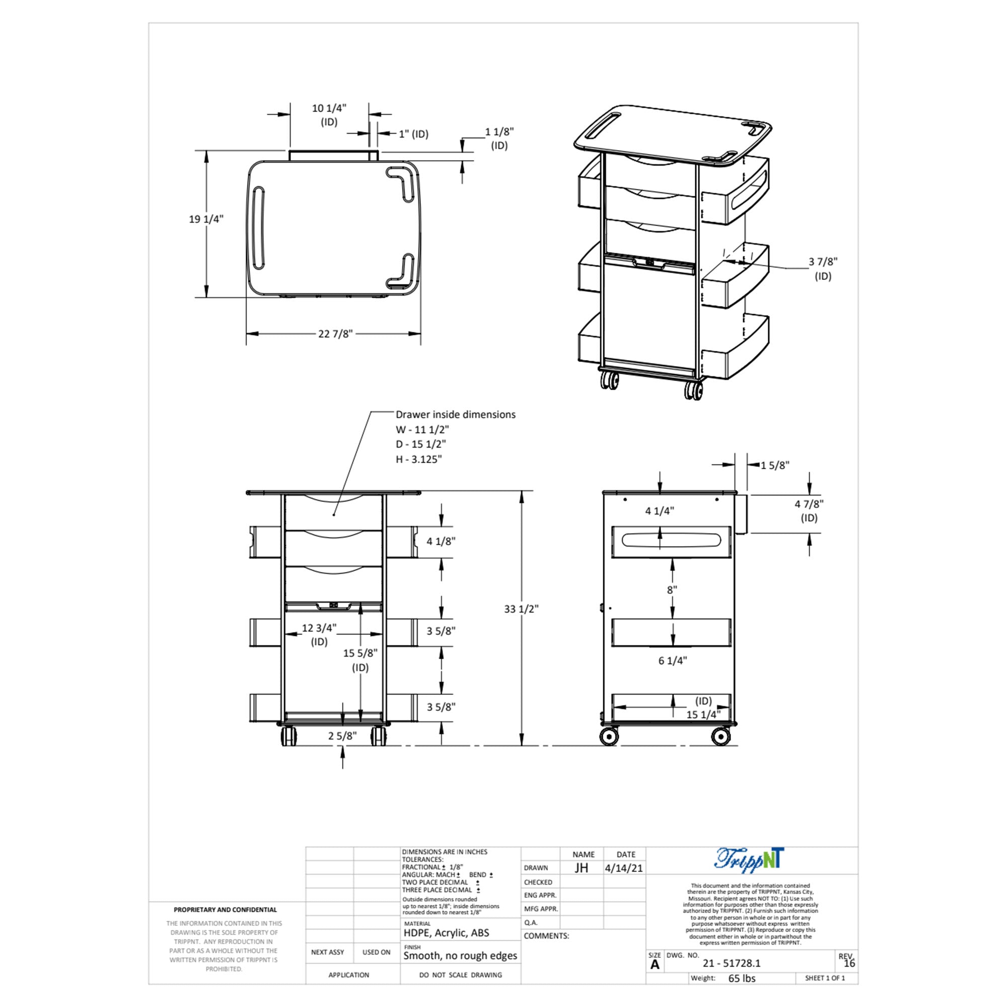 MRI Core DX Cart: Non-magnetic cart with white drawers, sliding door, multiple storage compartments, dispenser wings, tool holder, and smooth mobility on 2-inch casters.