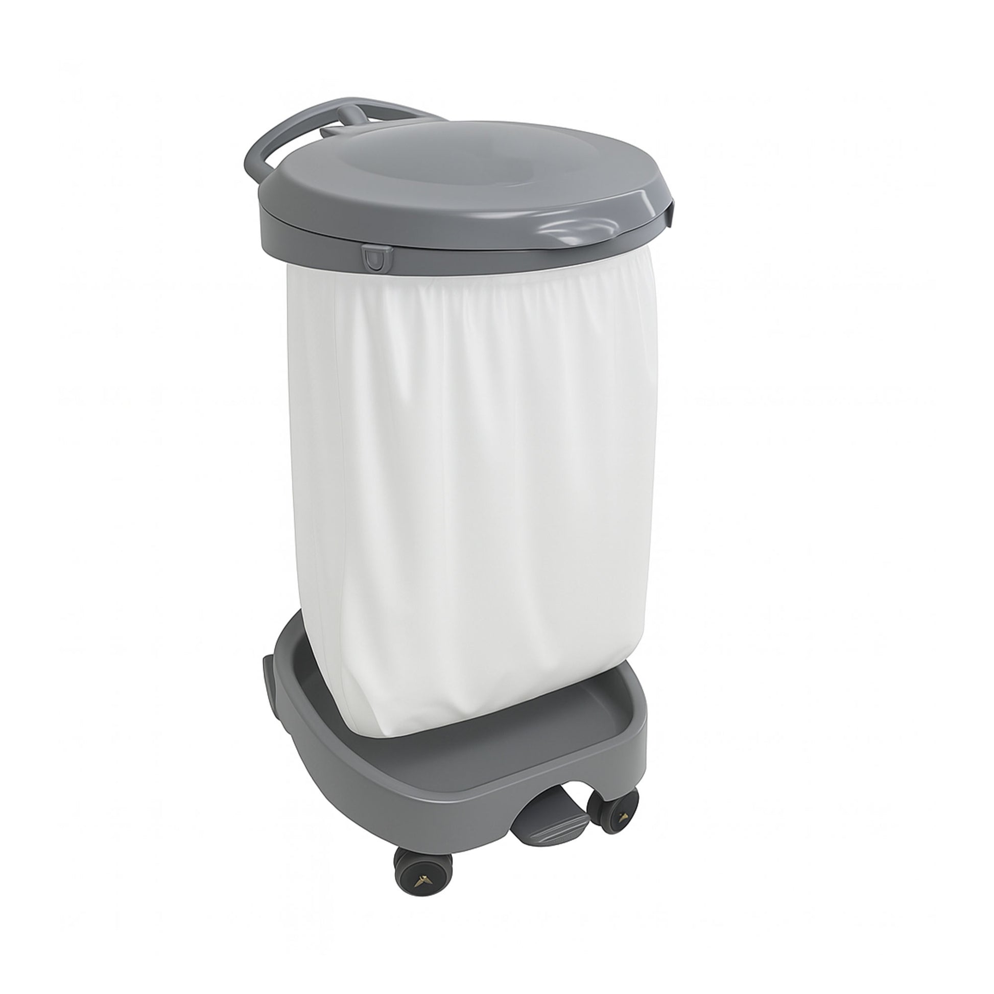 Non-magnetic MRI linen hamper with a 32-gallon capacity, foot pedal for hands-free use, and easy bag removal system for healthcare settings.