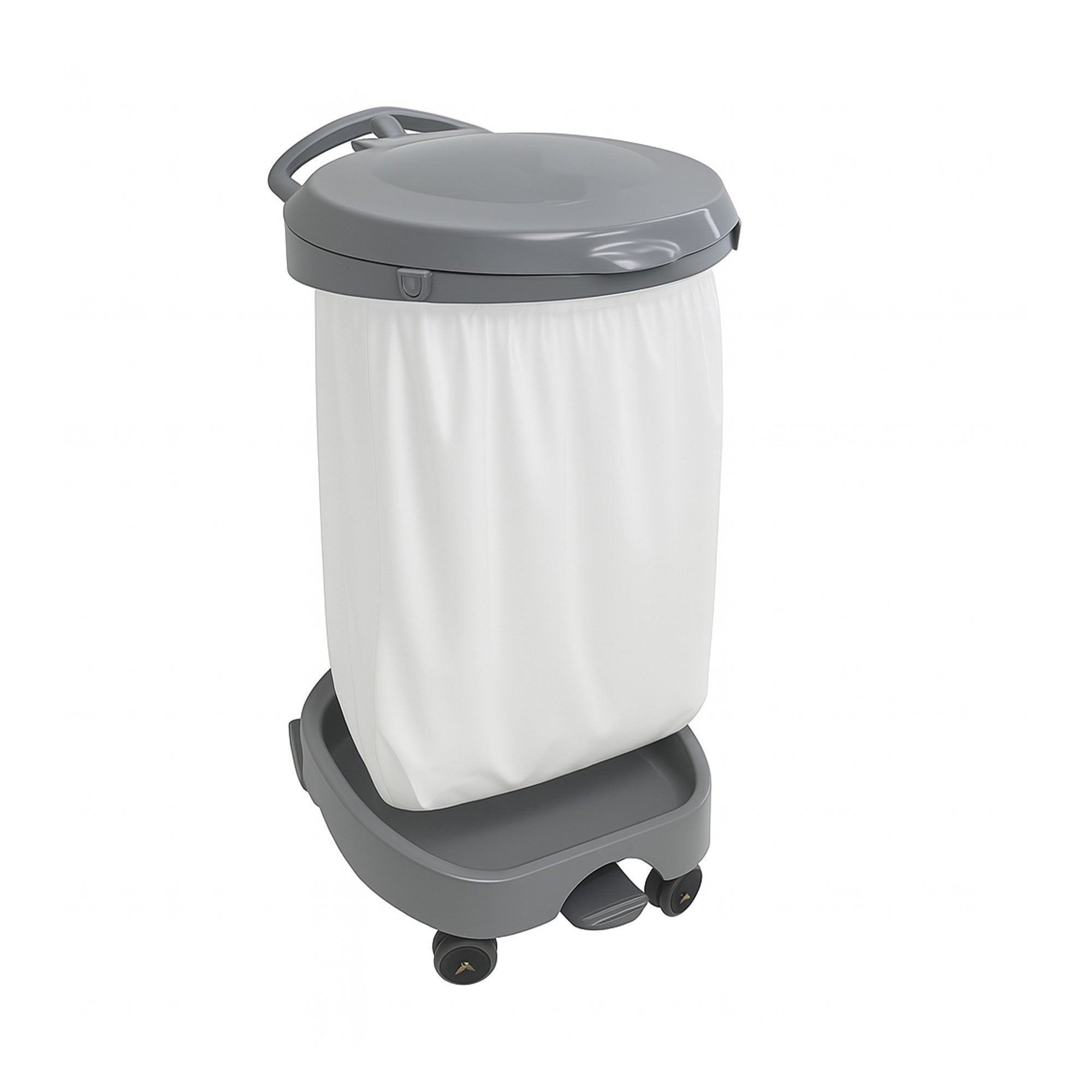 Non-magnetic MRI linen hamper with a 32-gallon capacity, foot pedal for hands-free use, and easy bag removal system for healthcare settings.