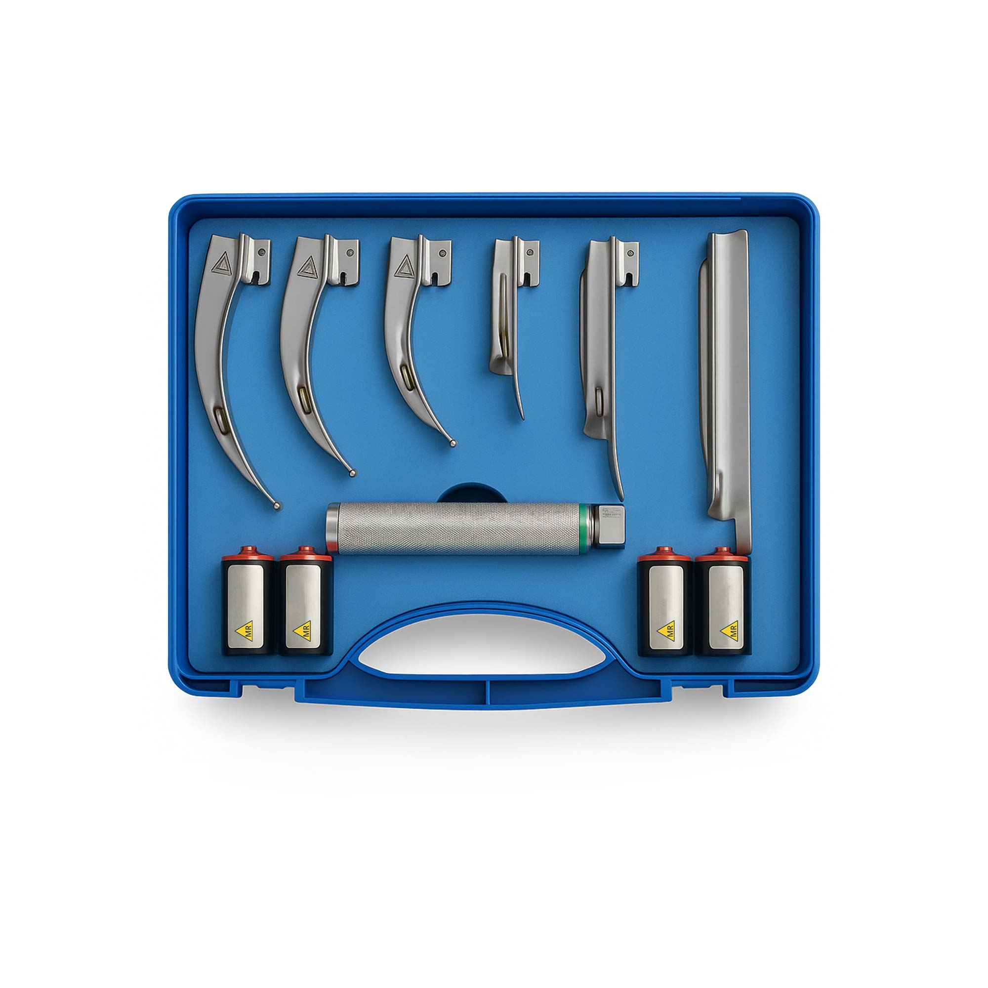 MRI LED Laryngoscope Kit with MRI-Safe Blades, Non-Magnetic Handle, Lithium-Free Batteries, and Non-Ferrous Carrying Case for Safe Airway Management in MRI Environments Up to 3 Tesla.