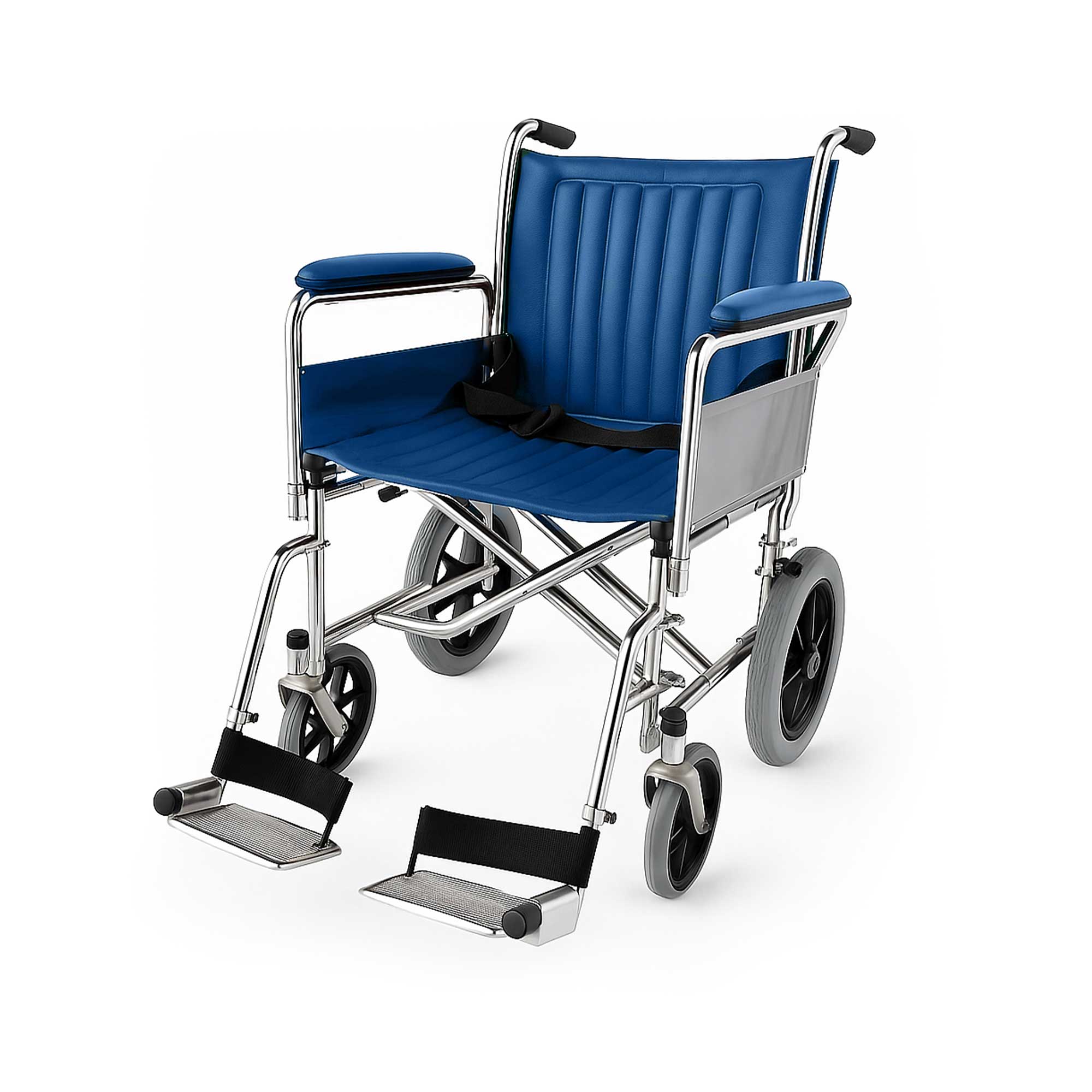 MRI Non-Magnetic Transport Wheelchair for Safe Use in MRI Suites, 20-Inch Seat in blue color, 250 lbs Capacity, MR Conditional Up to 7-Tesla, Latex-Free