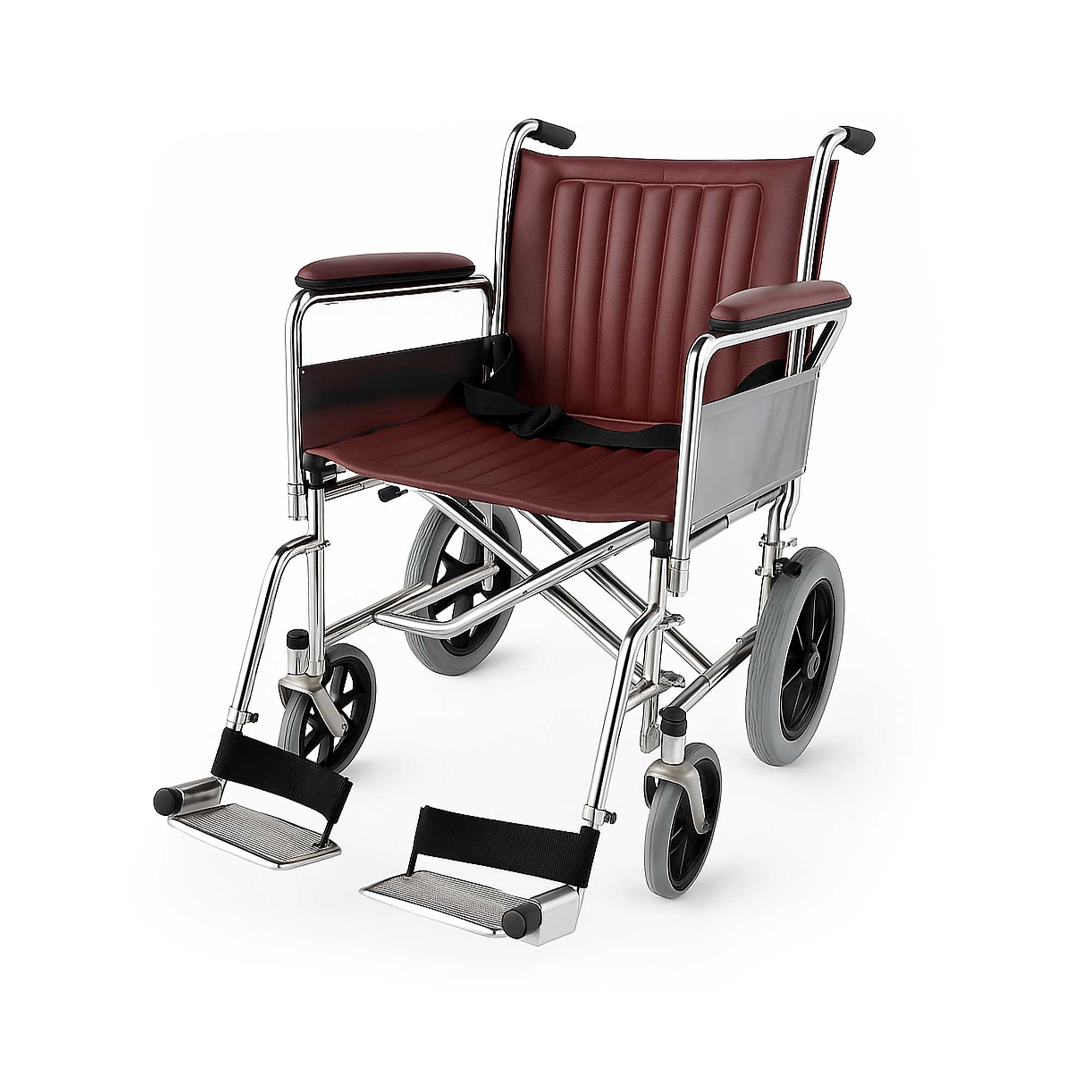 MRI Non-Magnetic Transport Wheelchair for Safe Use in MRI Suites, 20-Inch Seat in burgundy color, 250 lbs Capacity, MR Conditional Up to 7-Tesla, Latex-Free
