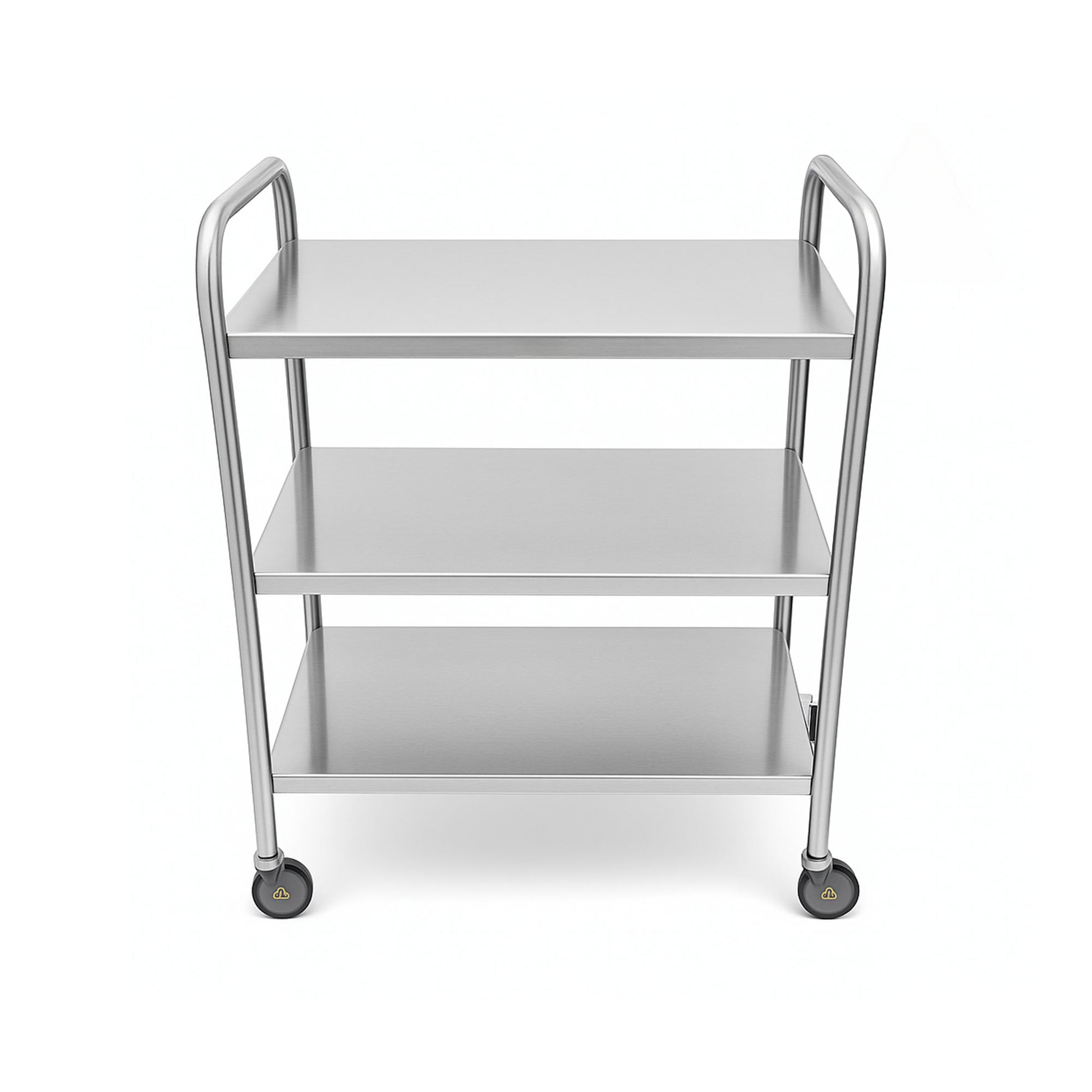 MR-Conditional Medium Duty Utility Cart with End Rails and Optional IV Pole – Stainless steel cart with three shelves, end rails for safety, and 4-inch swivel casters for smooth mobility in medical, laboratory, and industrial settings.