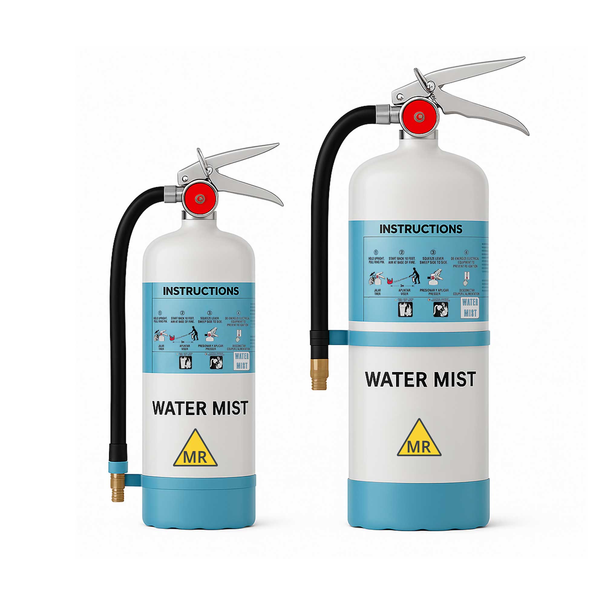 Water Mist Fire Extinguisher recommended for lithium-ion battery fires. Suitable for Class A (ordinary combustibles) and Class C (electrical) fires. Ideal for hospital, telecom, and clean room environments. Features de-ionized water and misting nozzle for safety and efficiency.