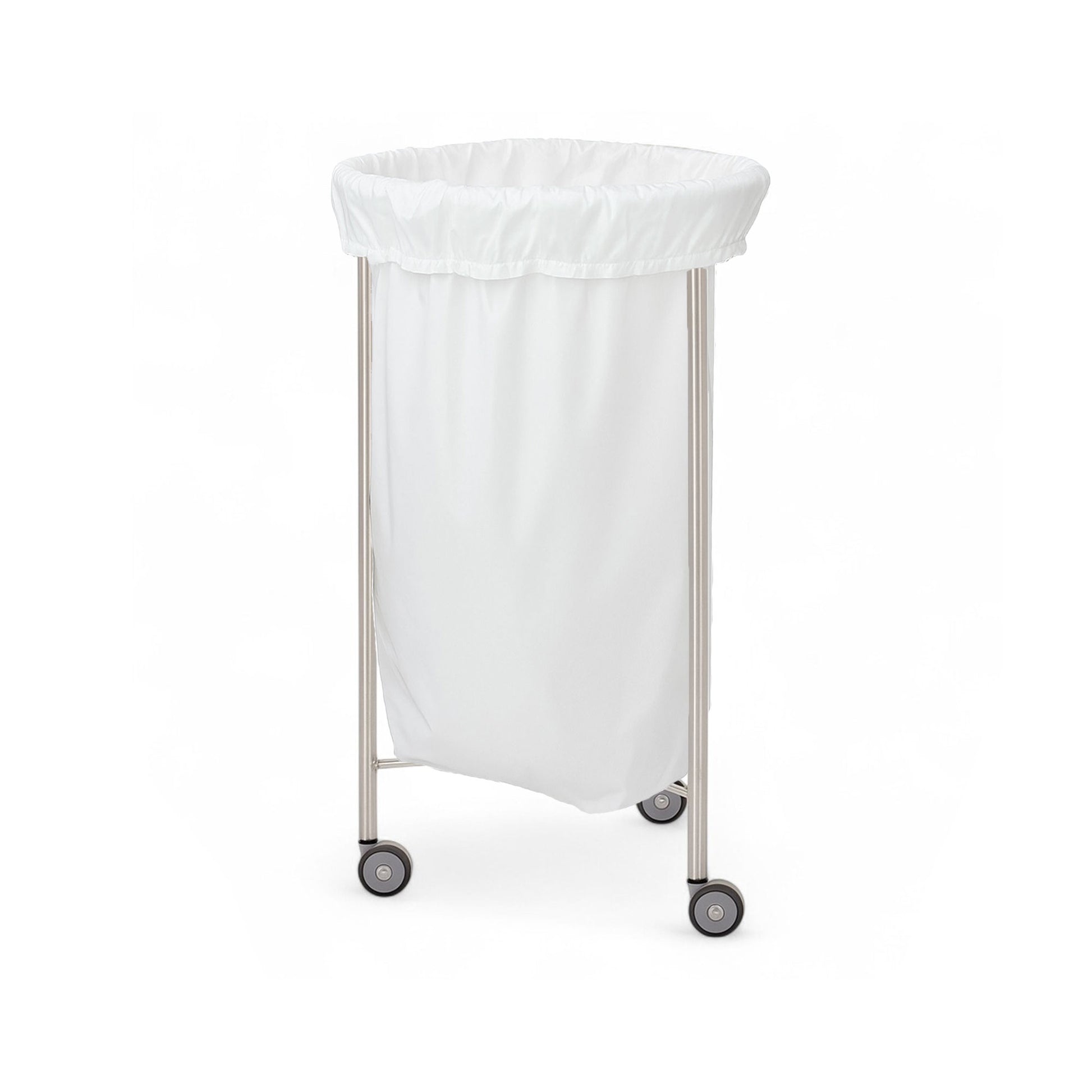 MR Conditional 18" Stainless Steel Hamper with attached nylon laundry bag, designed for durability, safety, and smooth mobility in MRI facilities.