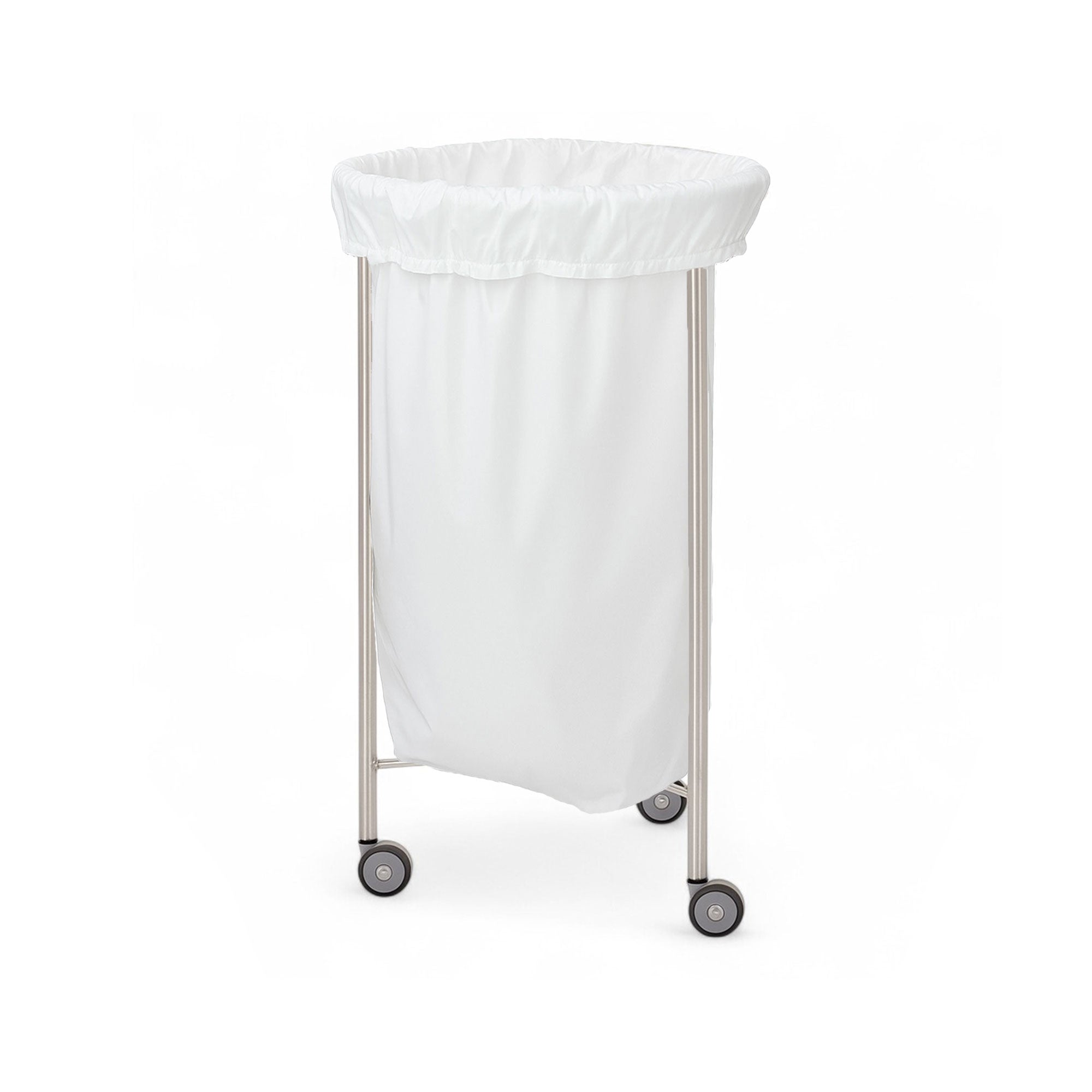 MR Conditional 18" Stainless Steel Hamper with attached nylon laundry bag, designed for durability, safety, and smooth mobility in MRI facilities.