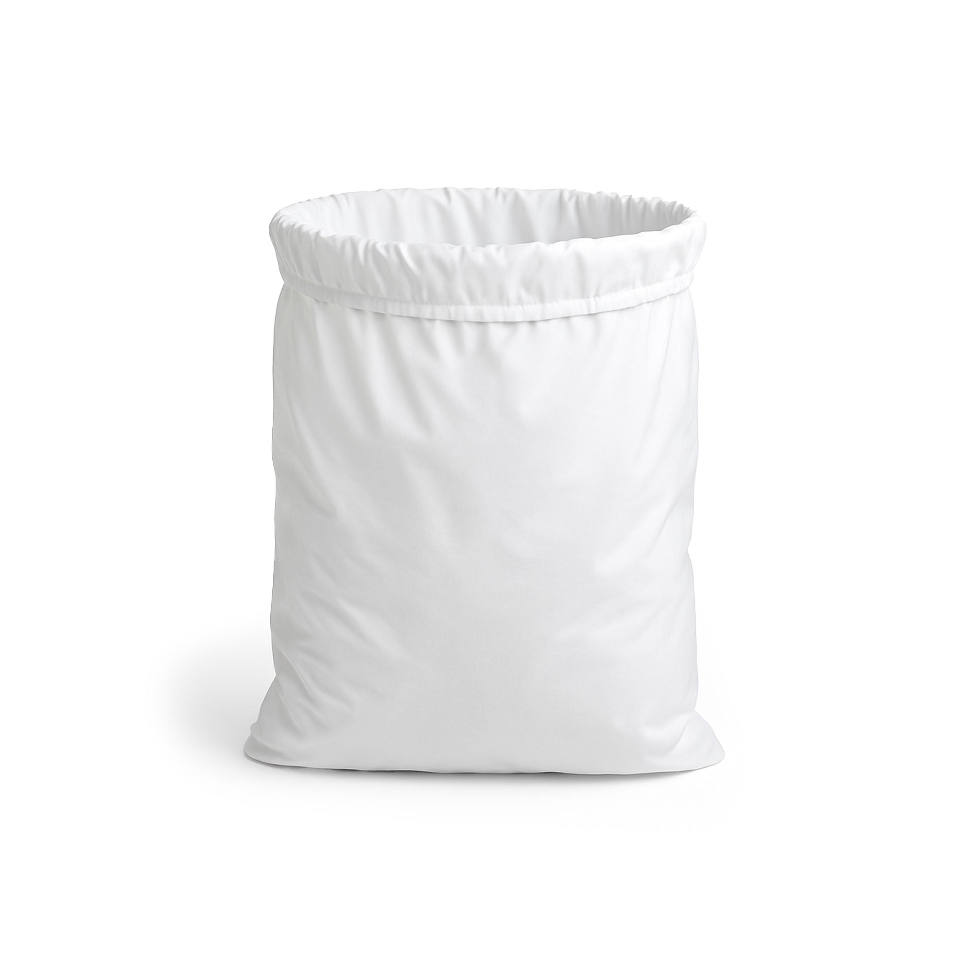 Reusable white nylon hamper bag for medical and MRI facilities, 18" diameter, durable, tear-resistant, and lightweight for efficient laundry management.