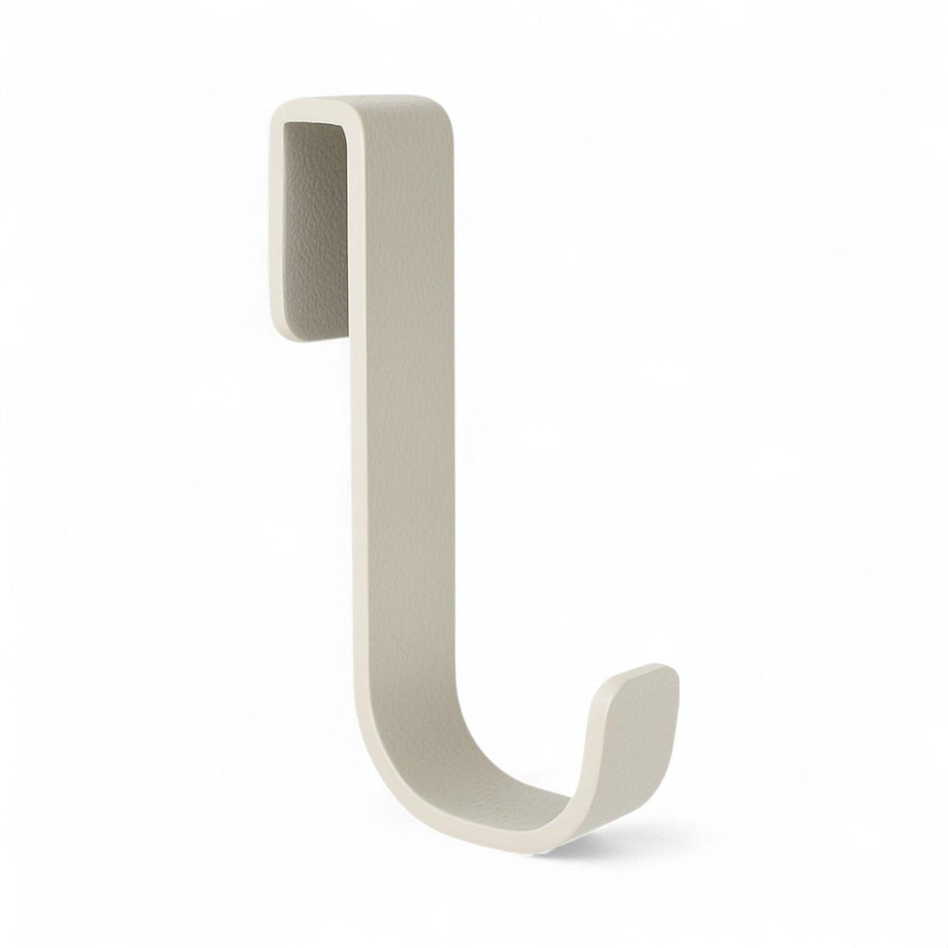 A beige MRI Cart rail hook made from magnetic aluminum material, designed to be attached to a back rail for hanging disposable items.