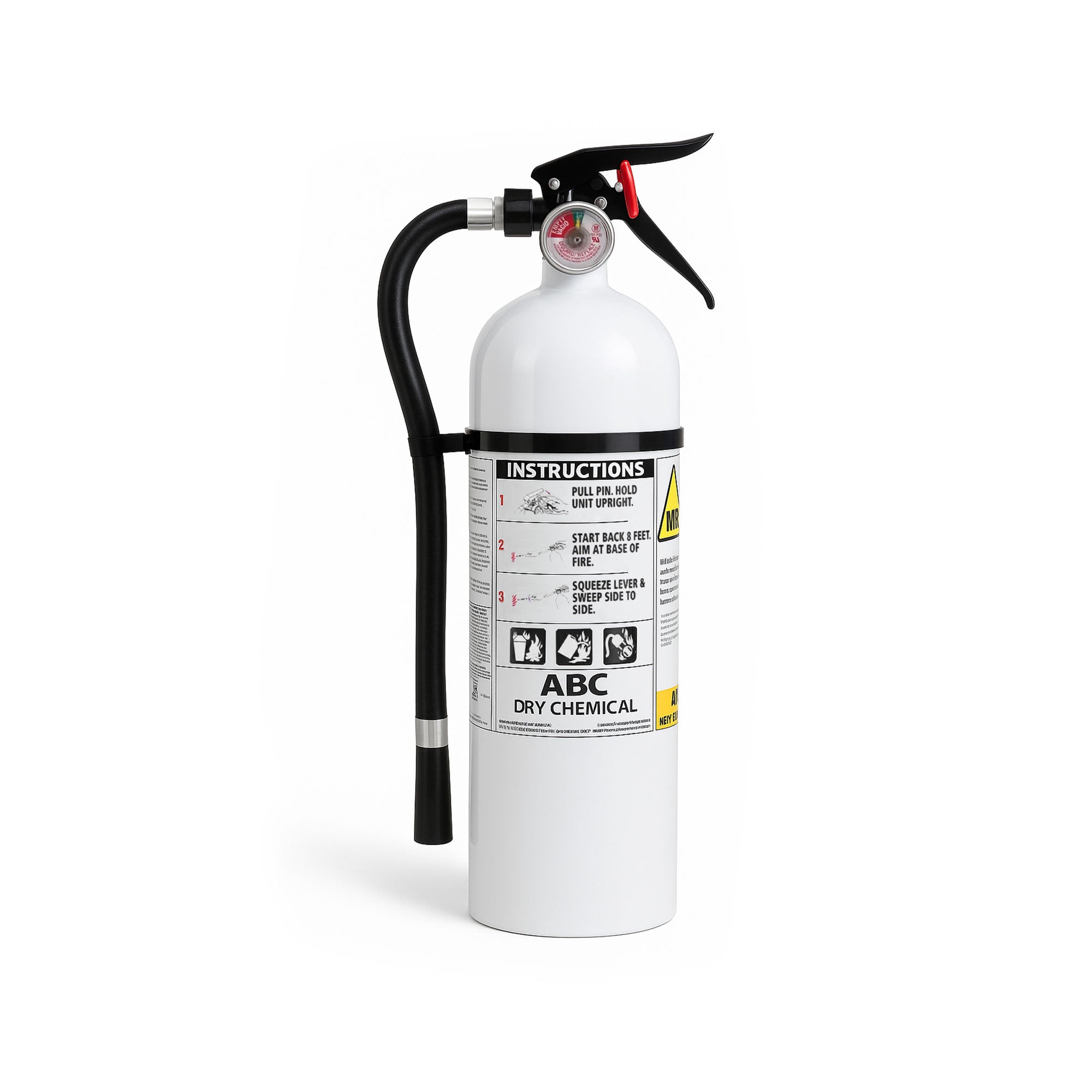 5 lb. Dry Chemical Fire Extinguisher safe for MRI rooms, featuring non-ferrous materials and MR Conditional Rating of 3 Tesla or less, suitable for Class A, B, and C fires.
