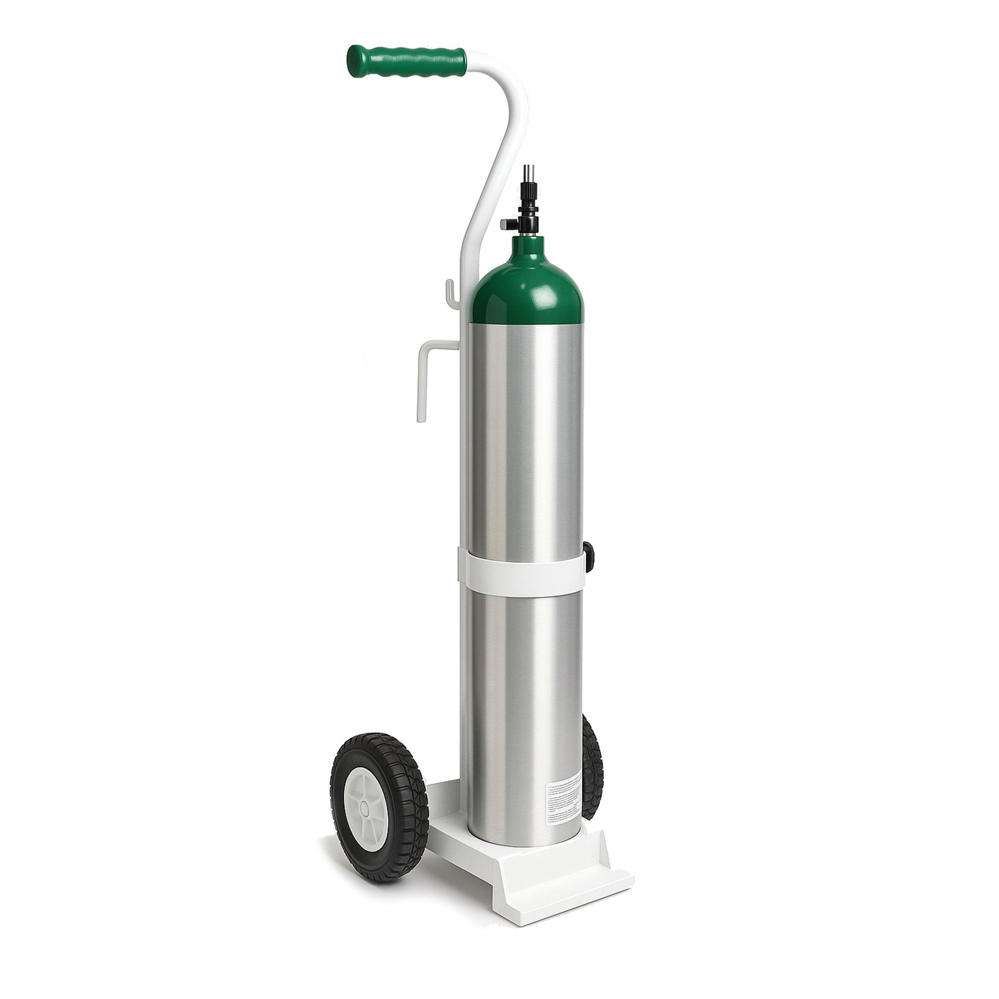 MRI non-magnetic E & D cylinder cart with rear bed hook and 6-inch wheels