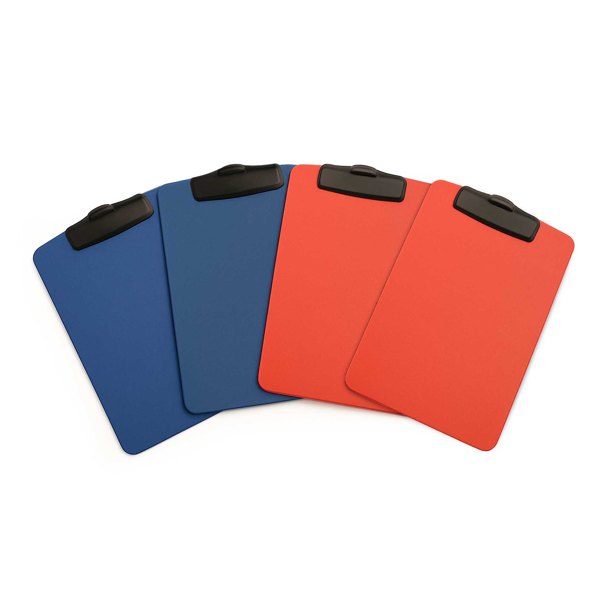 4-pack of MR Conditional Clipboards designed for medical settings, holding up to 30 sheets of 8.5x11 paper. Includes 2 red and 2 blue clipboards for organization, lightweight, durable, washable, and safe for MRI environments up to 3T.
