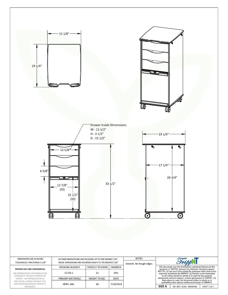 Non-magnetic, corrosion-resistant MRI storage cart with white drawers, sliding door, full-extension drawers, and easy-grip handles for convenient use in MRI environments.