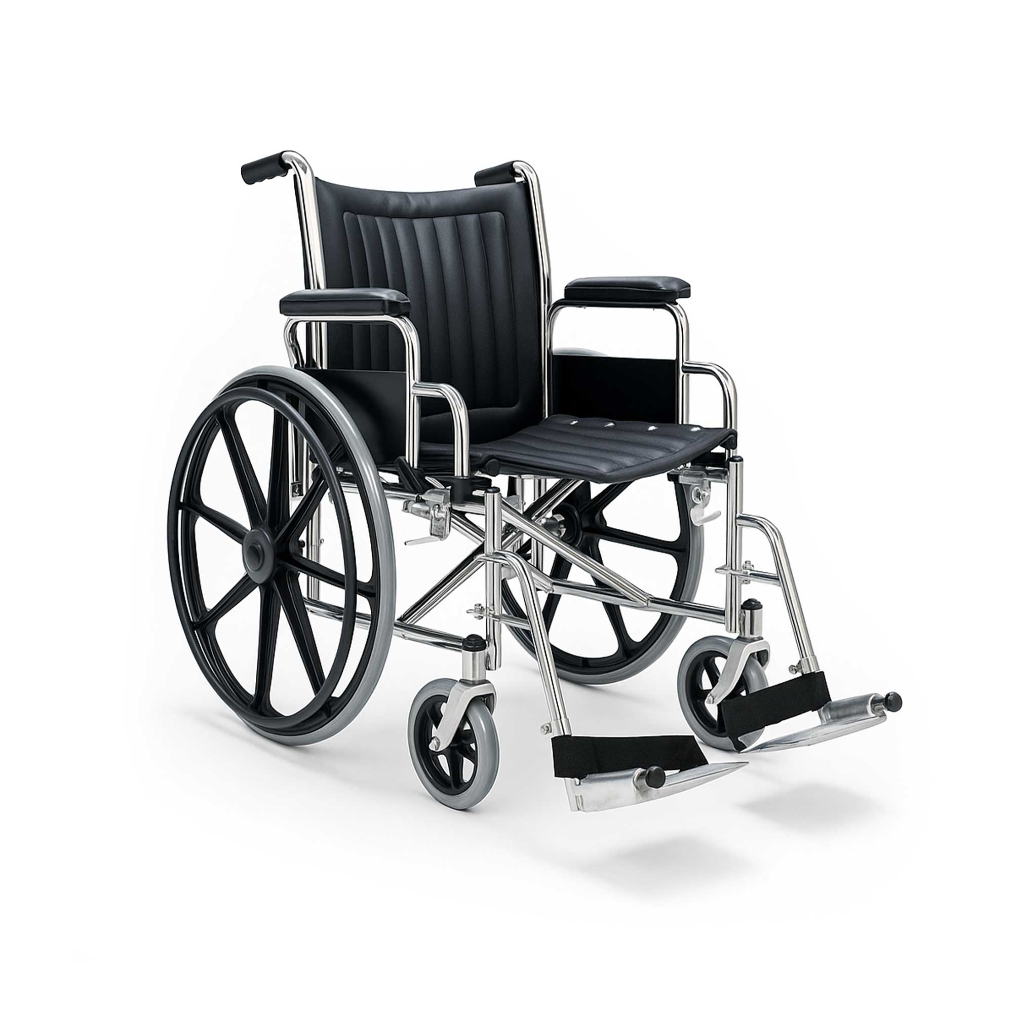 MRI-Safe 22" Wheelchair with Flip-Up Arms and Removable Footrests, designed for MRI environments, non-magnetic materials, supports up to 350 lbs, and certified MR Conditional up to 3 Tesla.