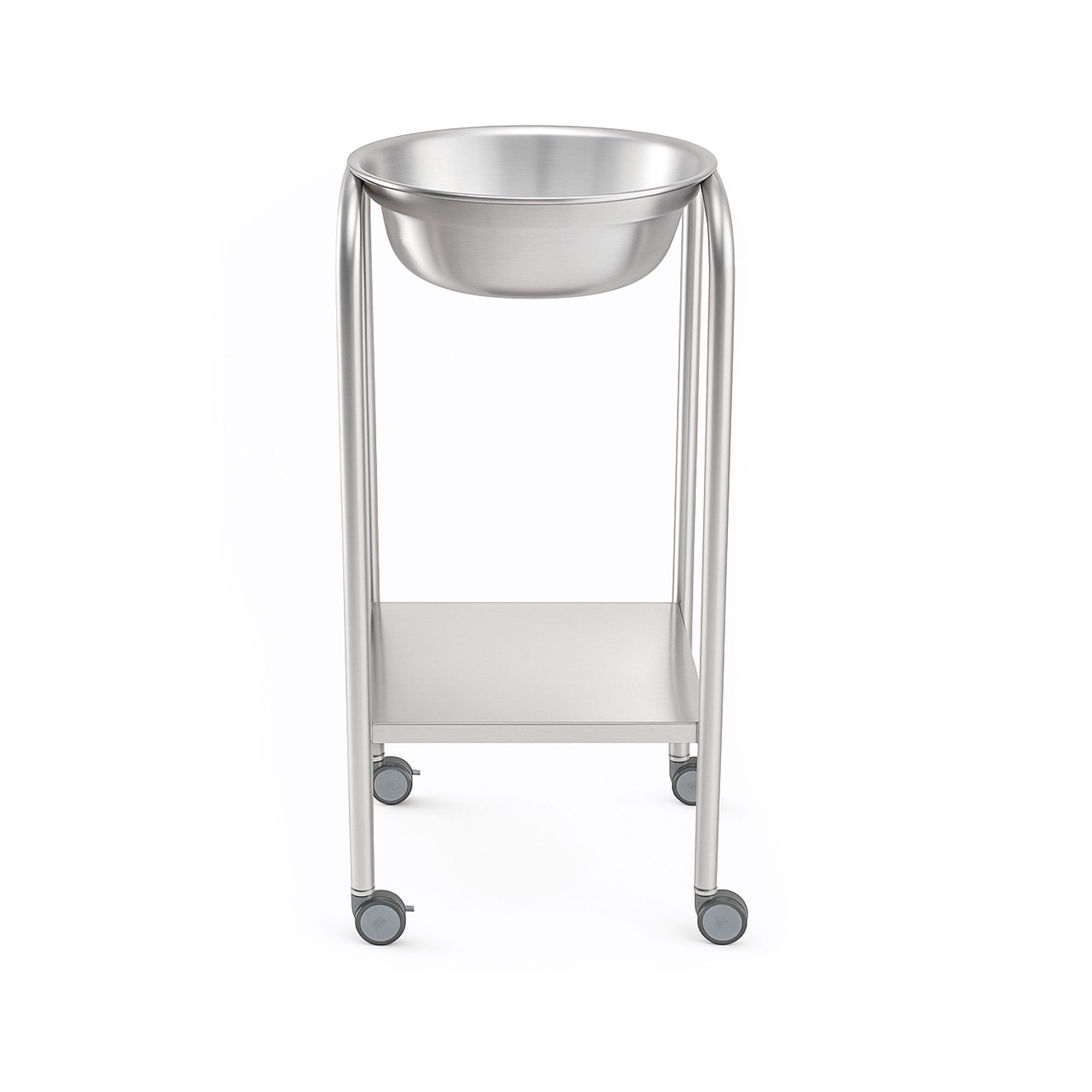 MR Conditional Single Basin Solution Stand with Shelf for added stability, featuring an 8.5-quart removable solution basin. Designed for durability, mobility, and MR-safe use in medical and surgical settings.